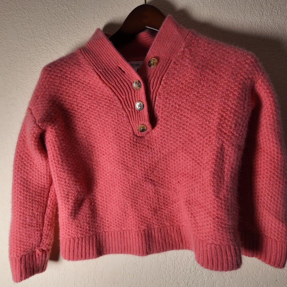 HAVEN WELL WITHIN Pink Textured Knit Mock Neck‎ Button Pullover Sweater M